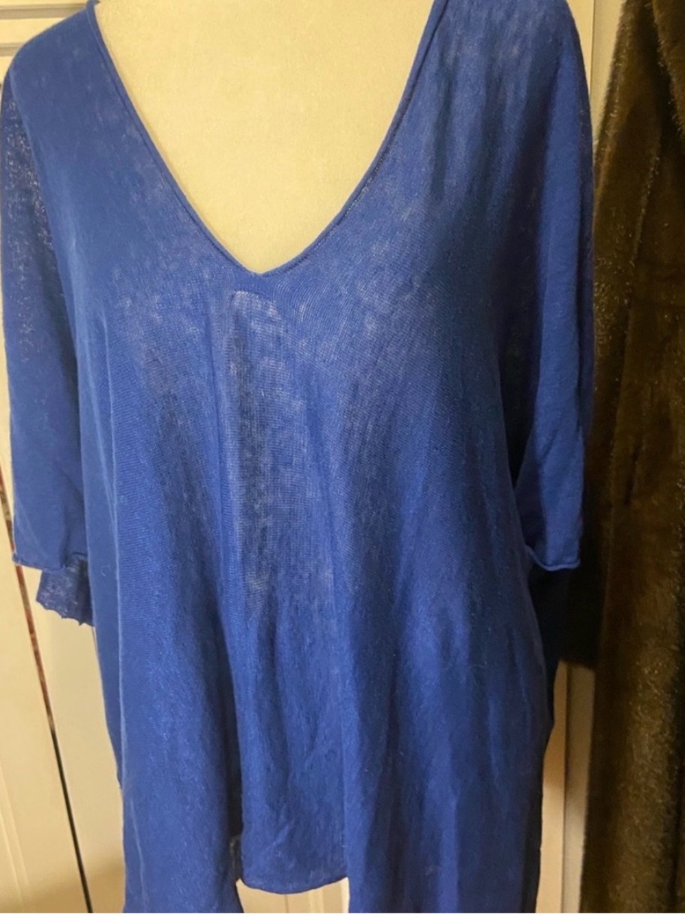 Stefanel Royal Blue linen V-Neck Tunic Top blouse lagenlook boxy larger